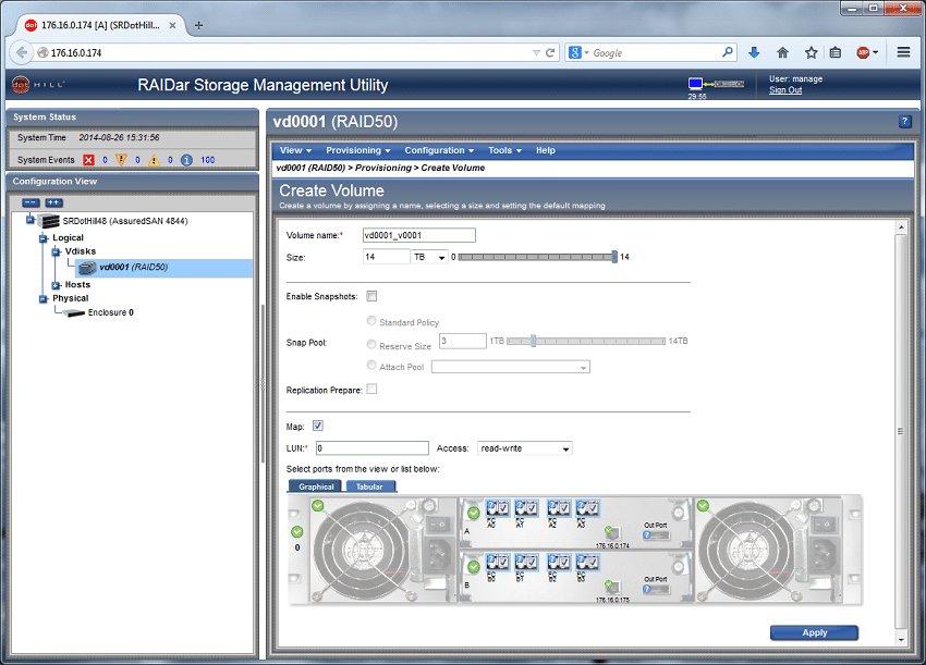 Dot Hill AssuredSAN Ultra48 Volume Creation Interface