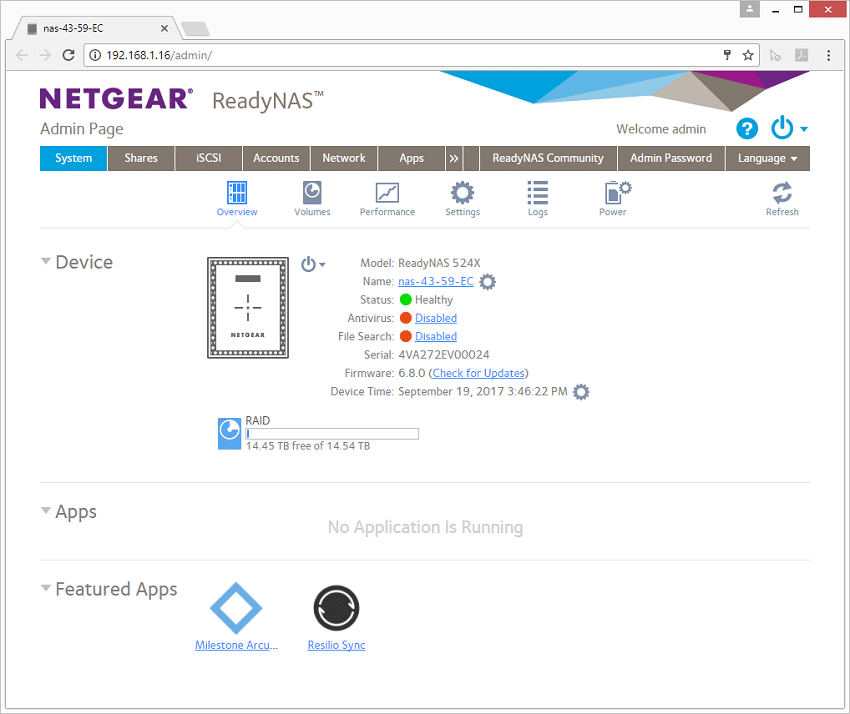 NETGEAR ReadyNAS 524X management