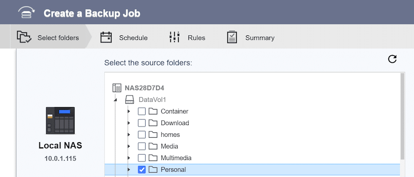 QNAP HBS 3 create backup job