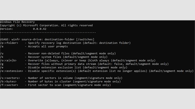 Microsoft Windows File Recovery cli