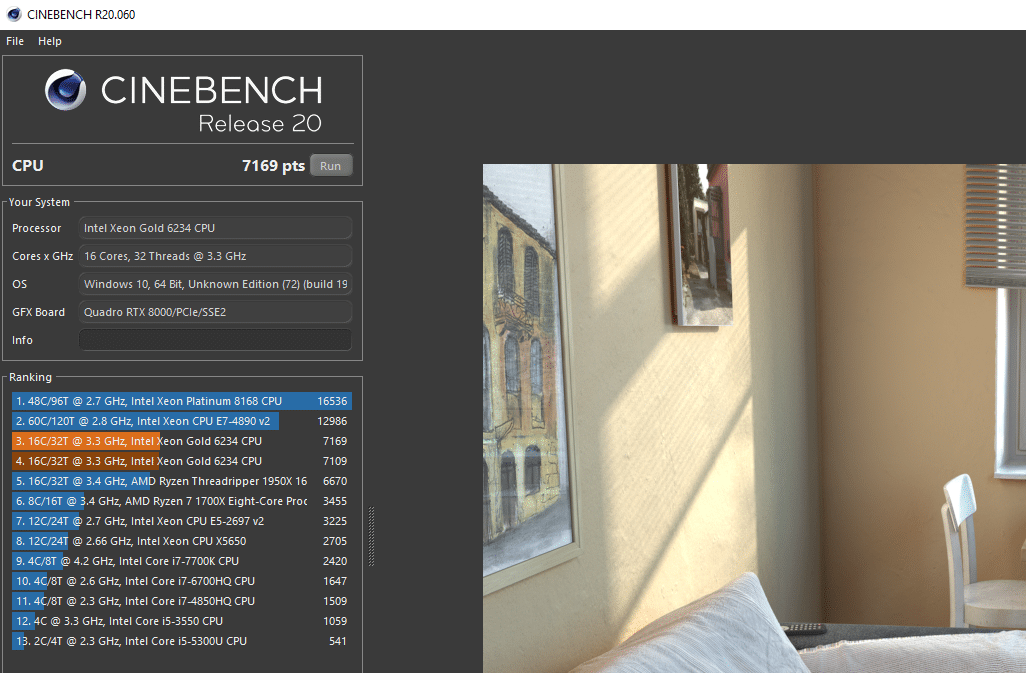 Lenovo ThinkStation P920 cinebench