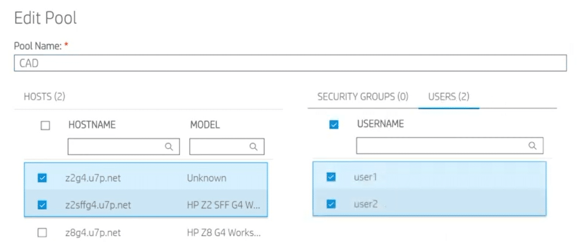 HP ZCentral Edit pool