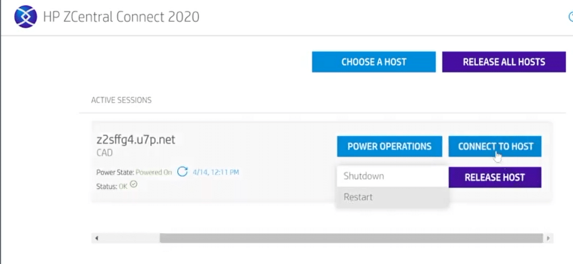 HP ZCentral host connect