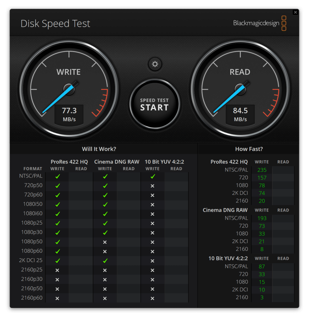 BlackMagic Samsung Pro Plus SD card performance