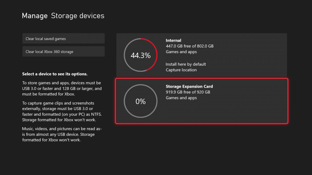 Seagate-Erweiterungskarte für die Xbox-Verwaltung