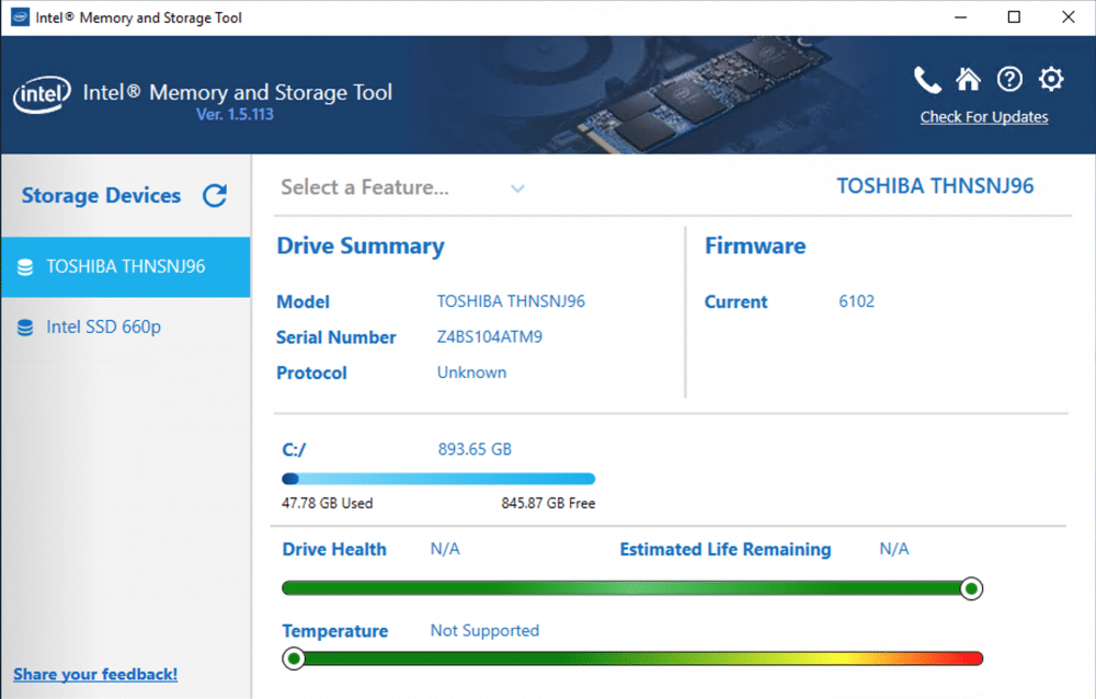 Intel Memory and Storage Tool