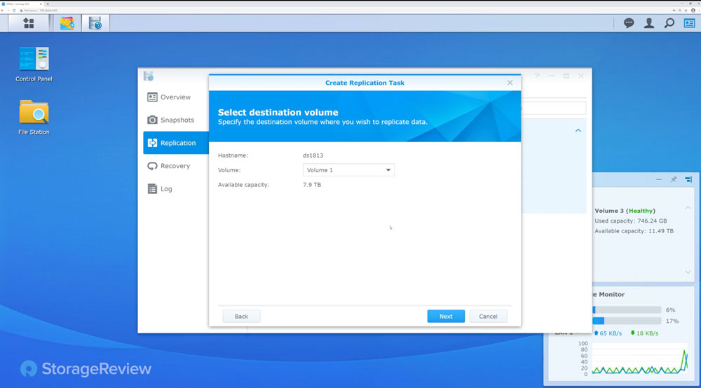 StorageReview Synology Replication destination host