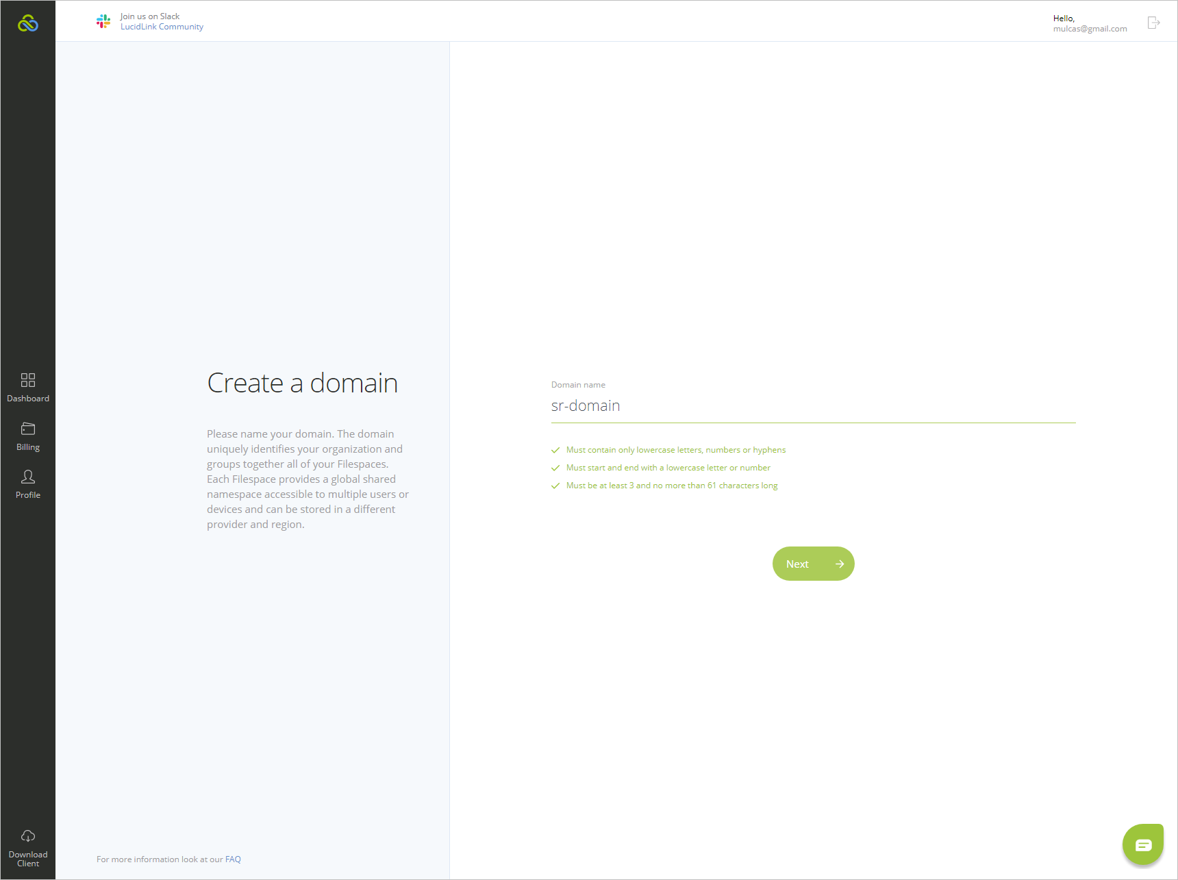 LucidLink Filespaces Cloud NAS step 1