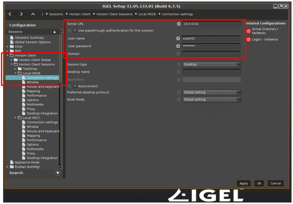 LG 34CN650N IGEL-Verbindungseinstellungen