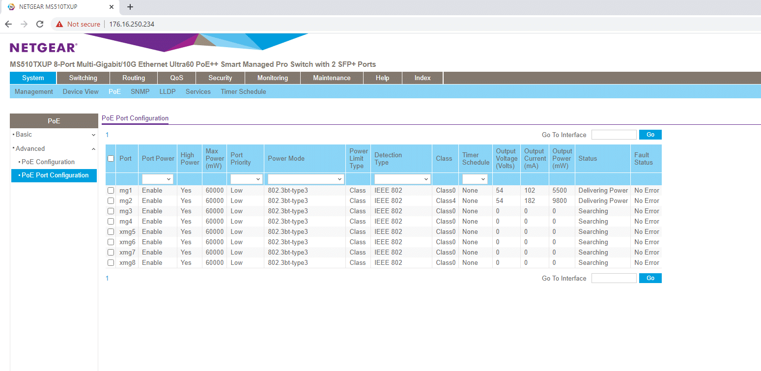 netgear switch poe details