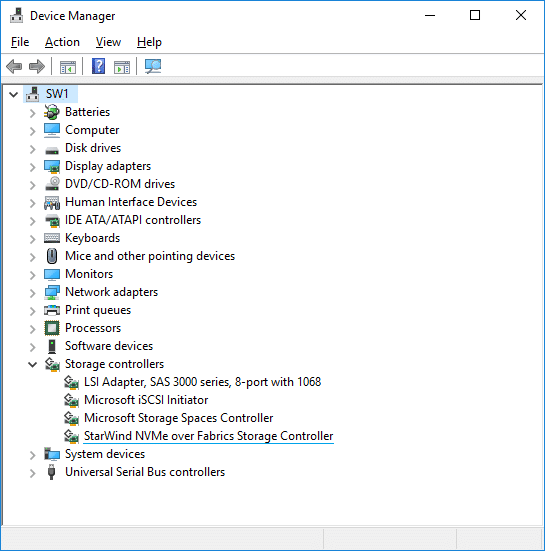 starwind NVMe-oF Initiator for Windows in device manager