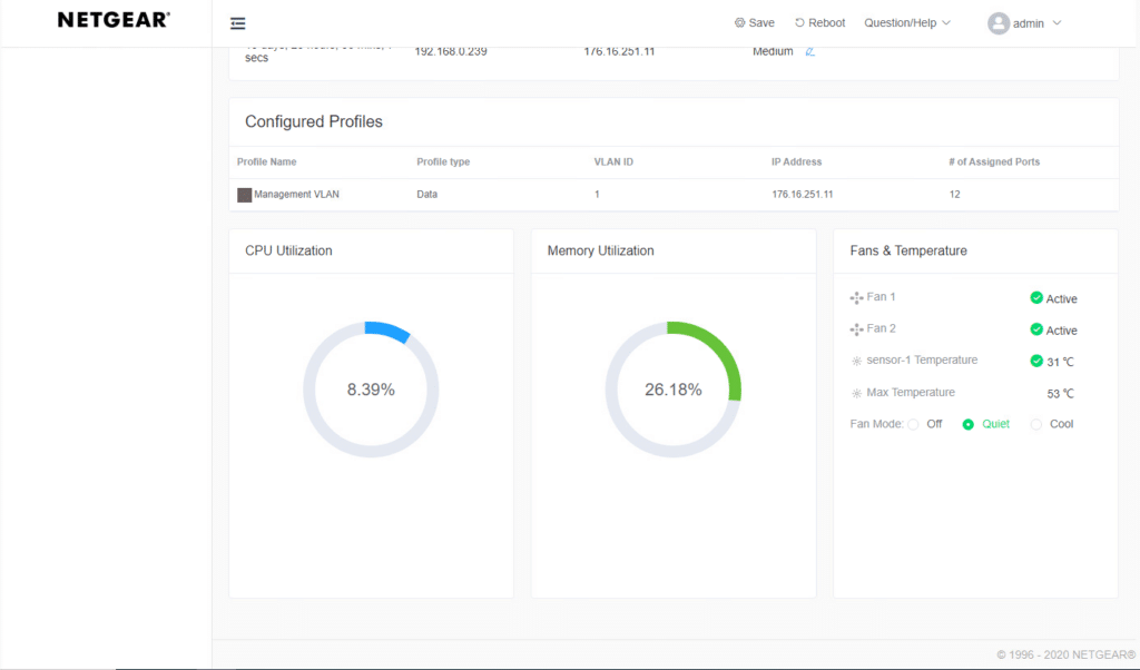 Netgear M4250 10G2F PoE+ Switch landing page continued 