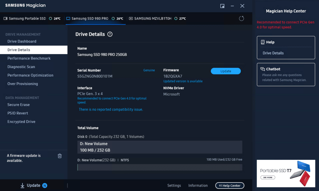 Samsung Magician 7 drive details