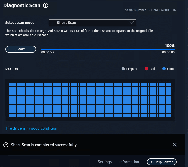 Samsung Magician 7 diagnostic scan