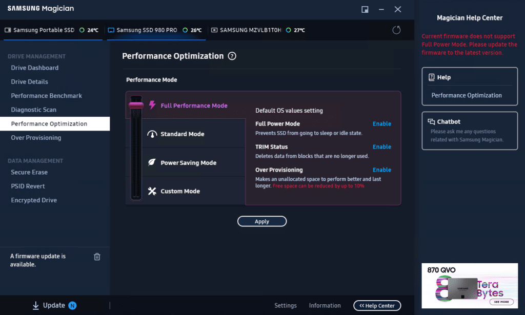 Samsung Magician 7 performance optimization