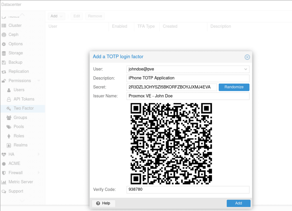 Adding 2FA to the John Doe user