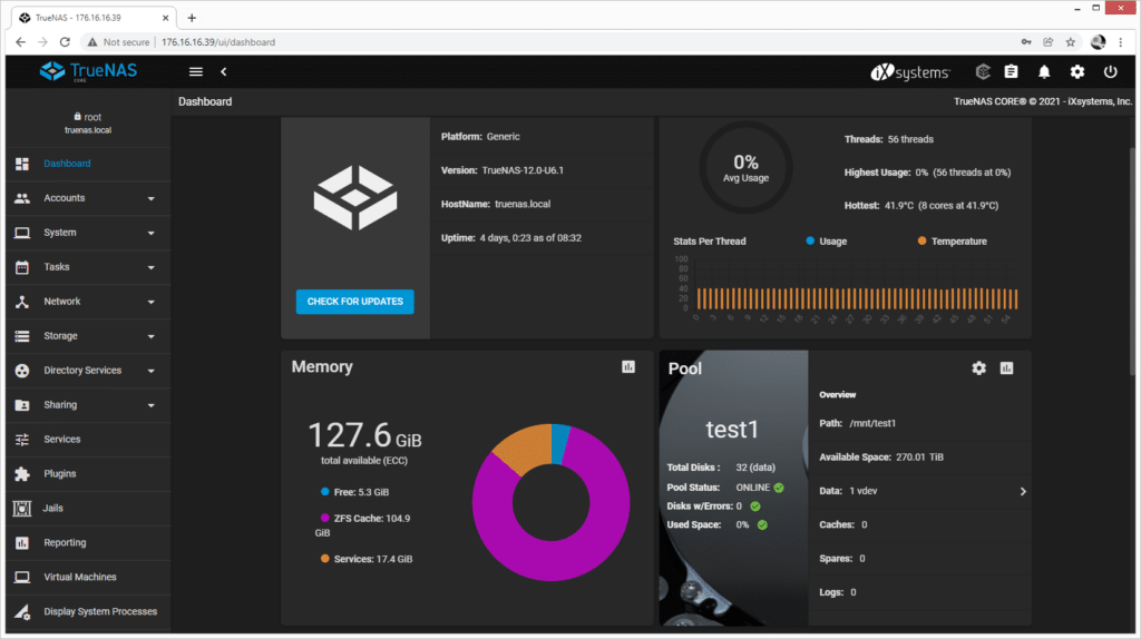 truenas core main view