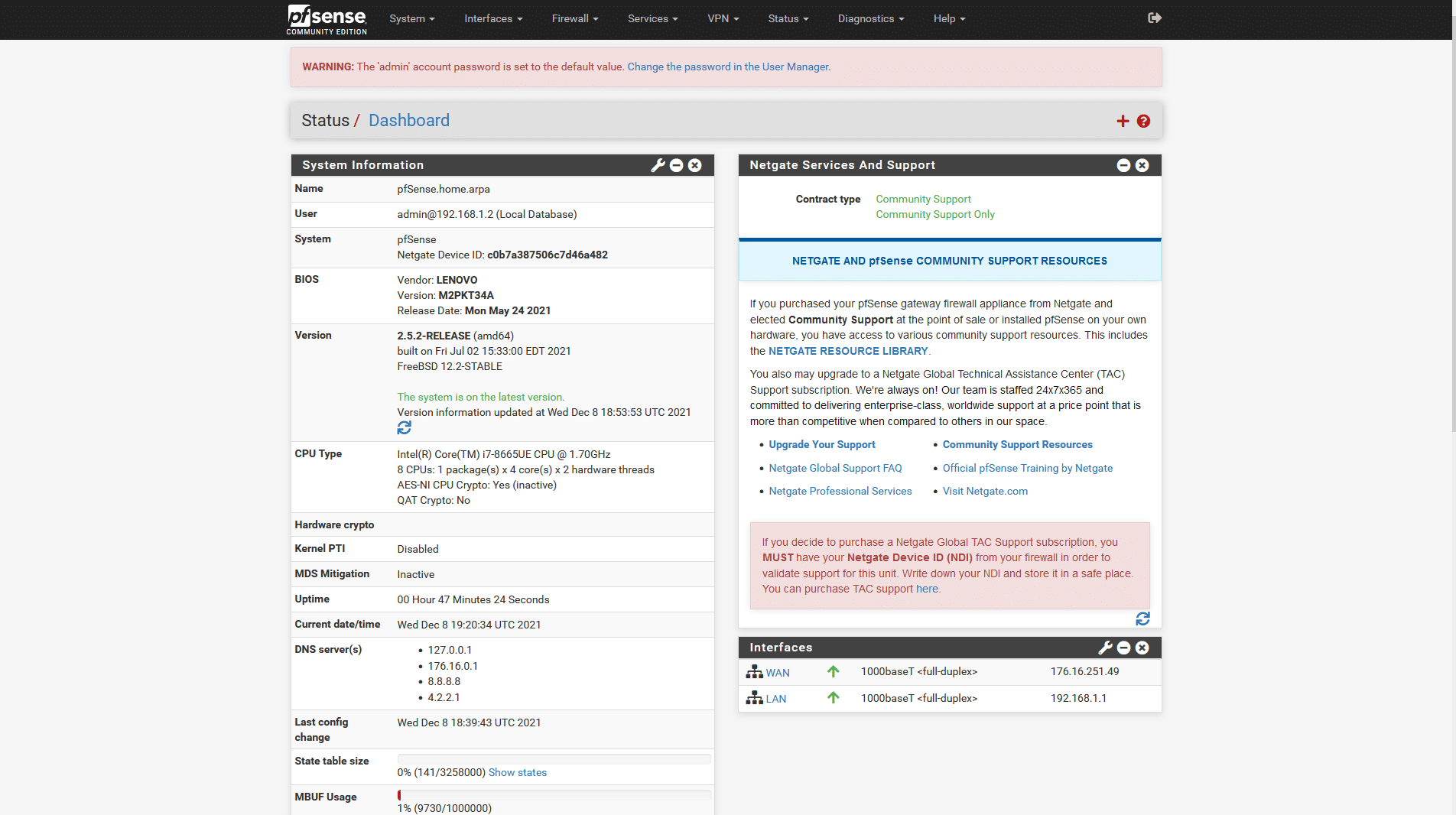 pfsense se50 dashboard top