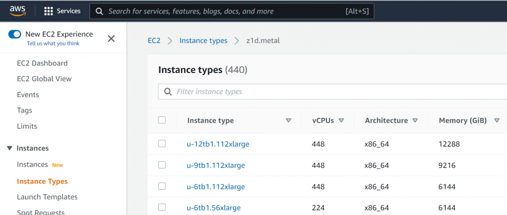 Virtual Desktops AWS instance types