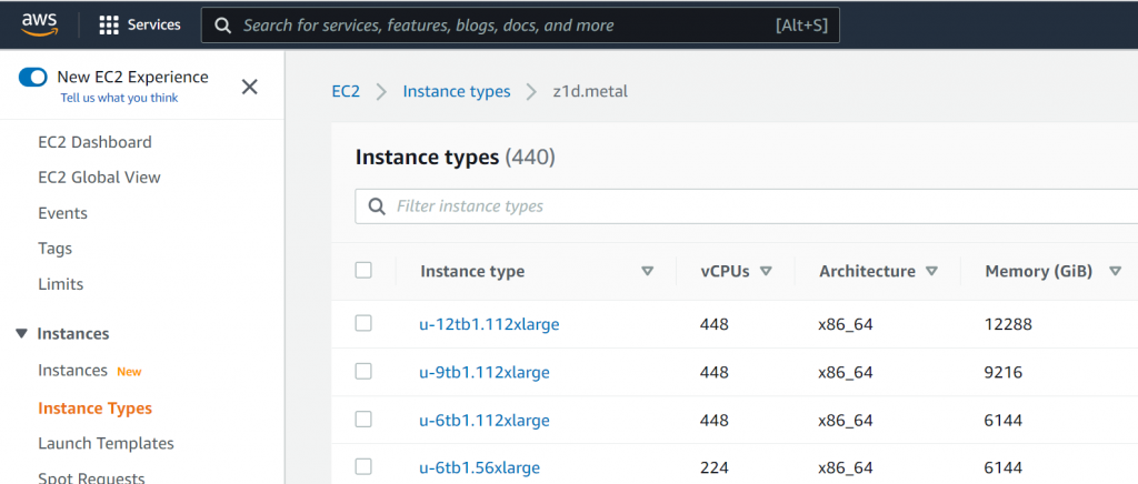 仮想デスクトップ AWS インスタンスのタイプ