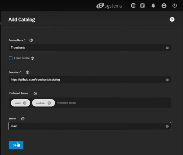 TrueNAS SCALE TrueCharts add catalog