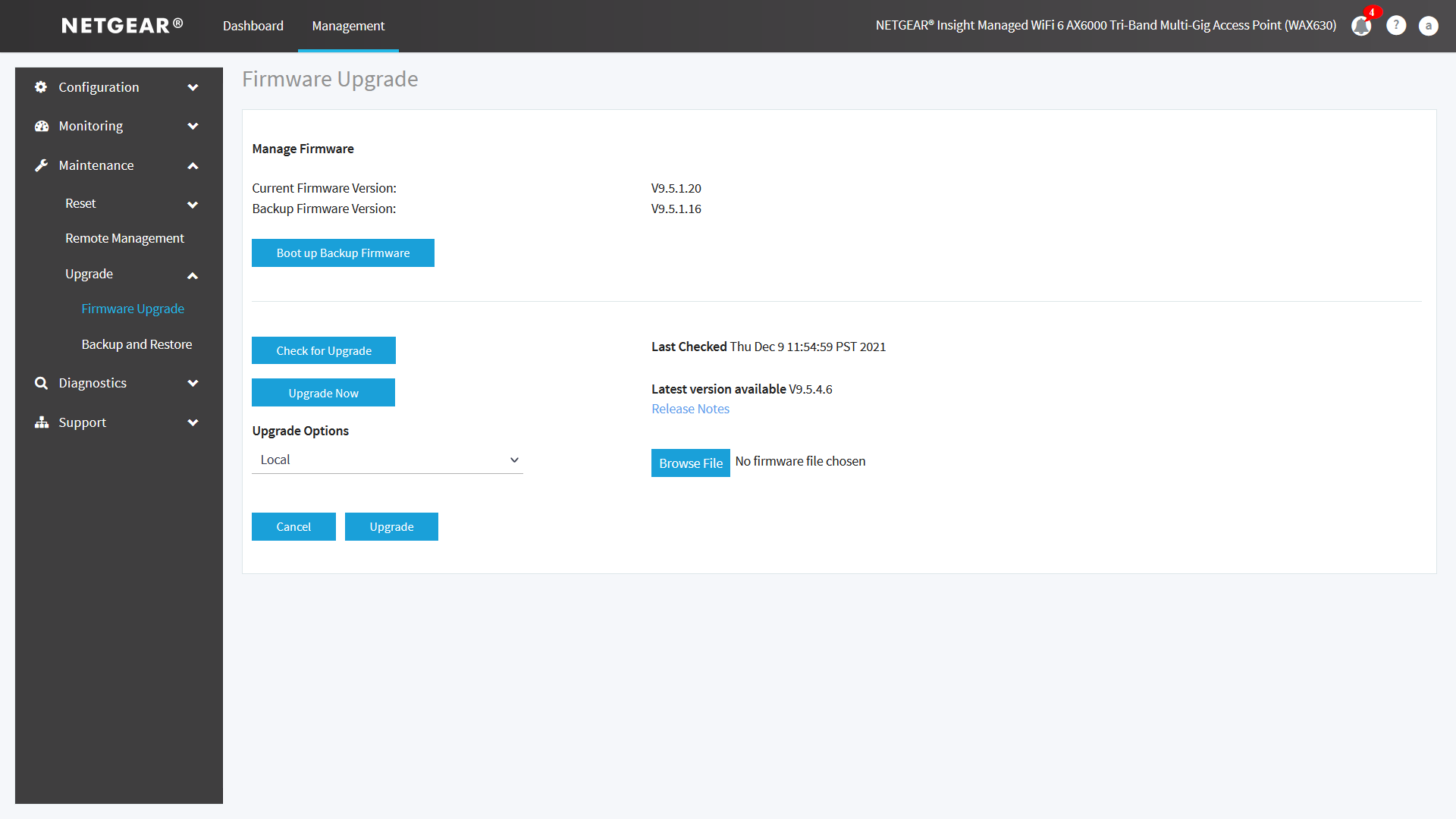 netgear-wax630-maintance-menu