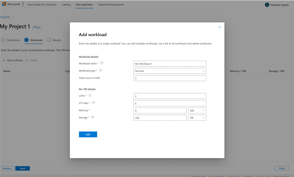 Sizing Tool For Azure Stack HCI step 1