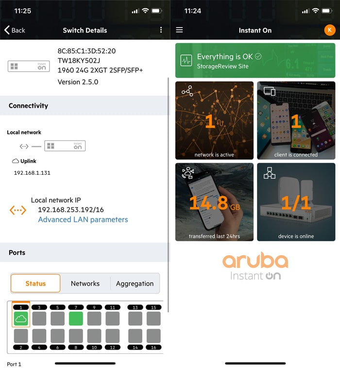 aruba instant on 1960 ios management