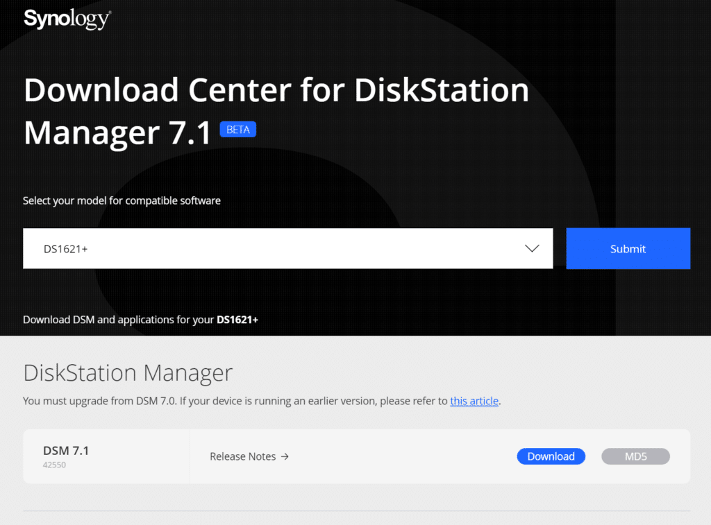 Synology DSM 7.1 Beta download