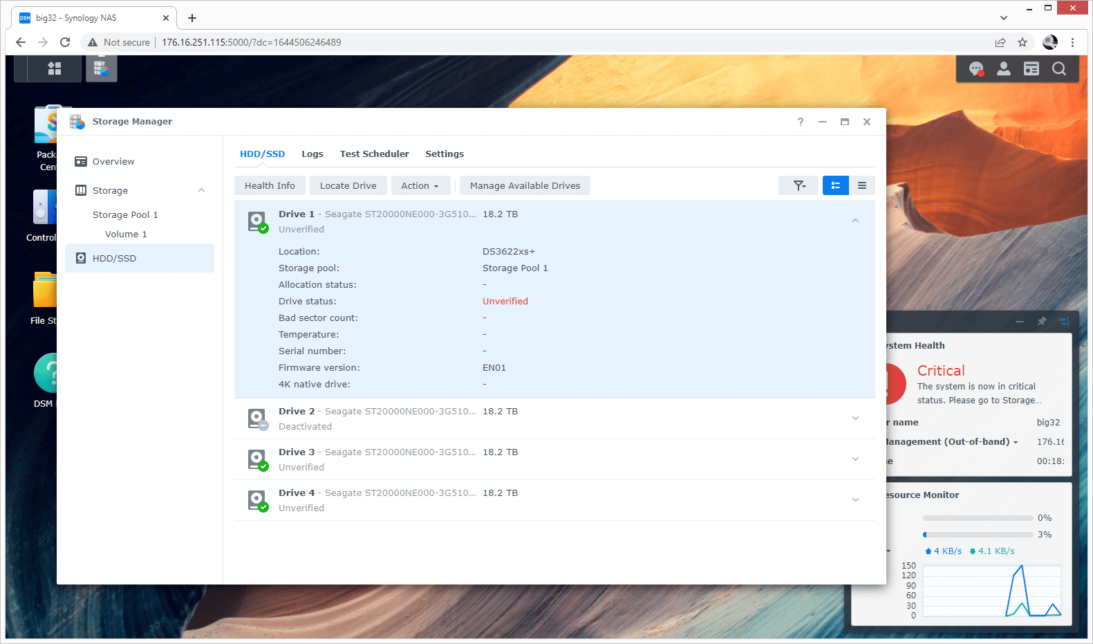 Synology-Unverified-Drive-Info sem detalhes