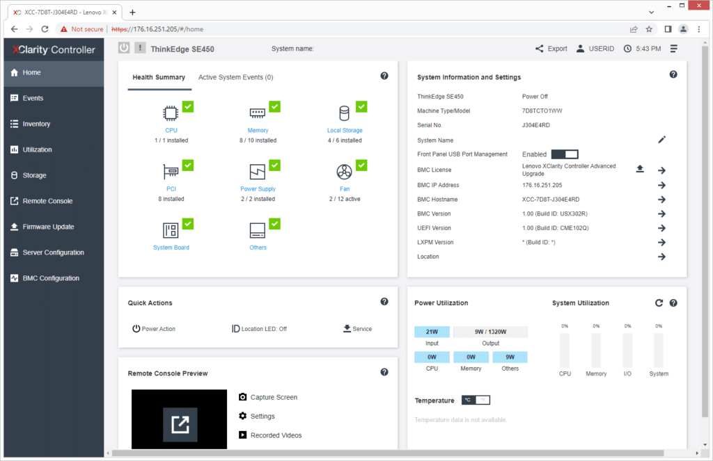 Lenovo ThinkEdge SE450 – XClarity-Status