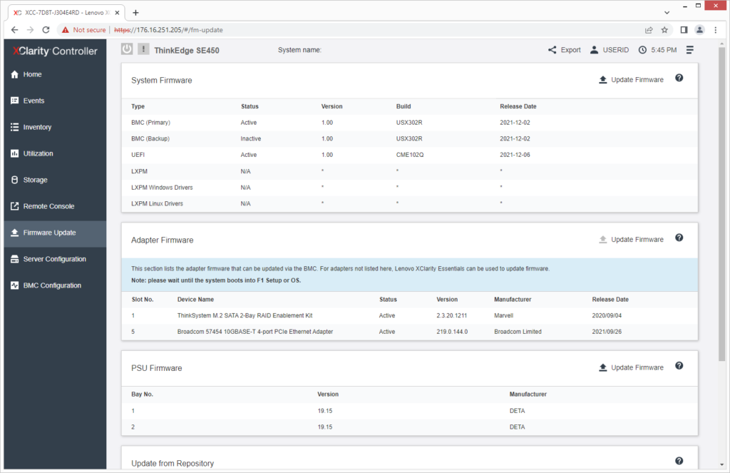 Lenovo ThinkEdge SE450 – XClarity-Firmware