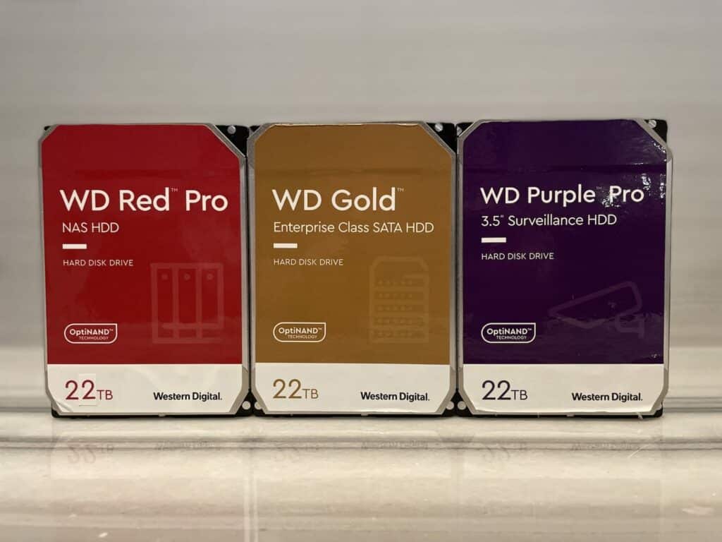 WD 22TB Red, Gold and Purple HDDs