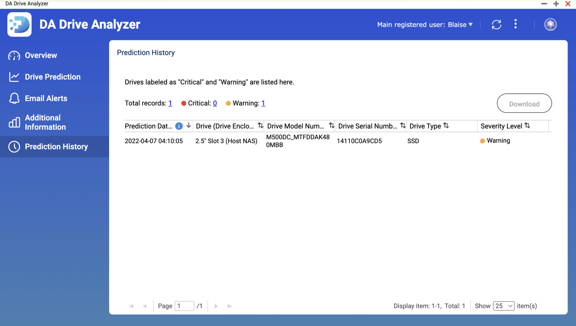 DA Drive Analyzer prediction history