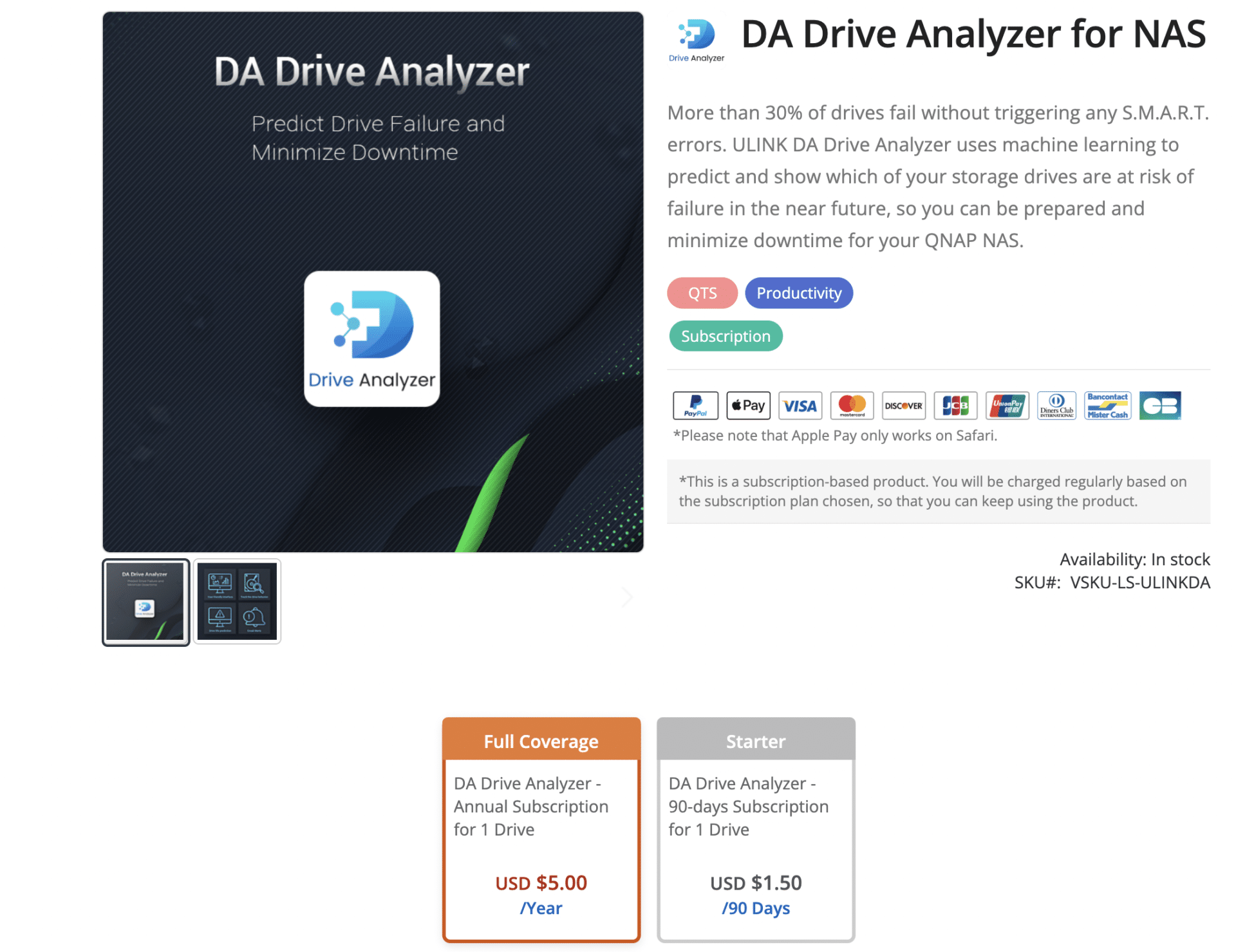 qnap DA Drive Analyzer kostnad