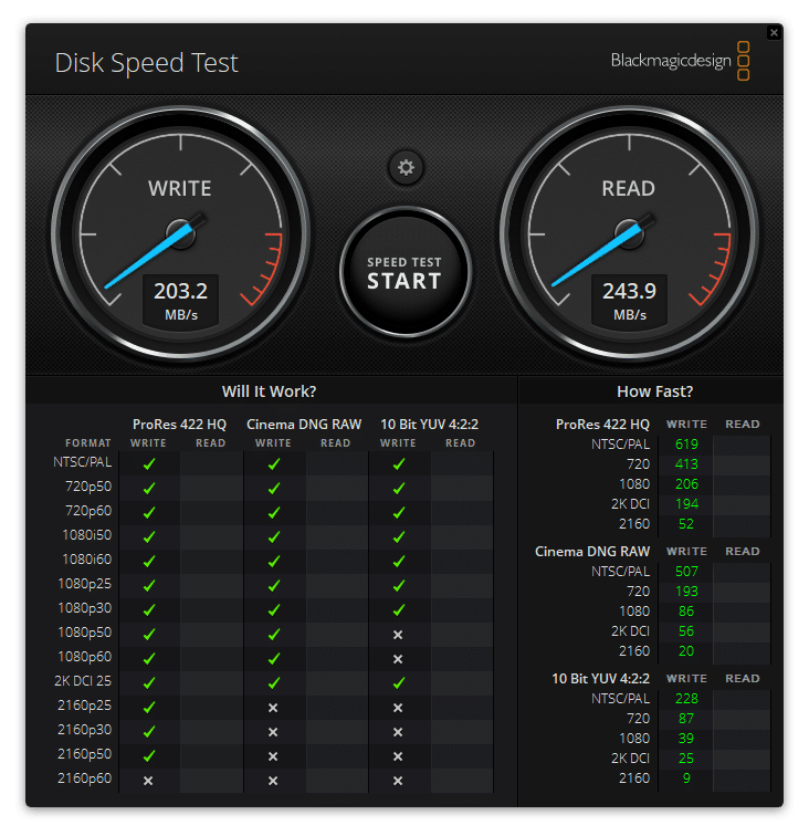 Sabrent Rocket SDXC 64GB card blackmagic performance