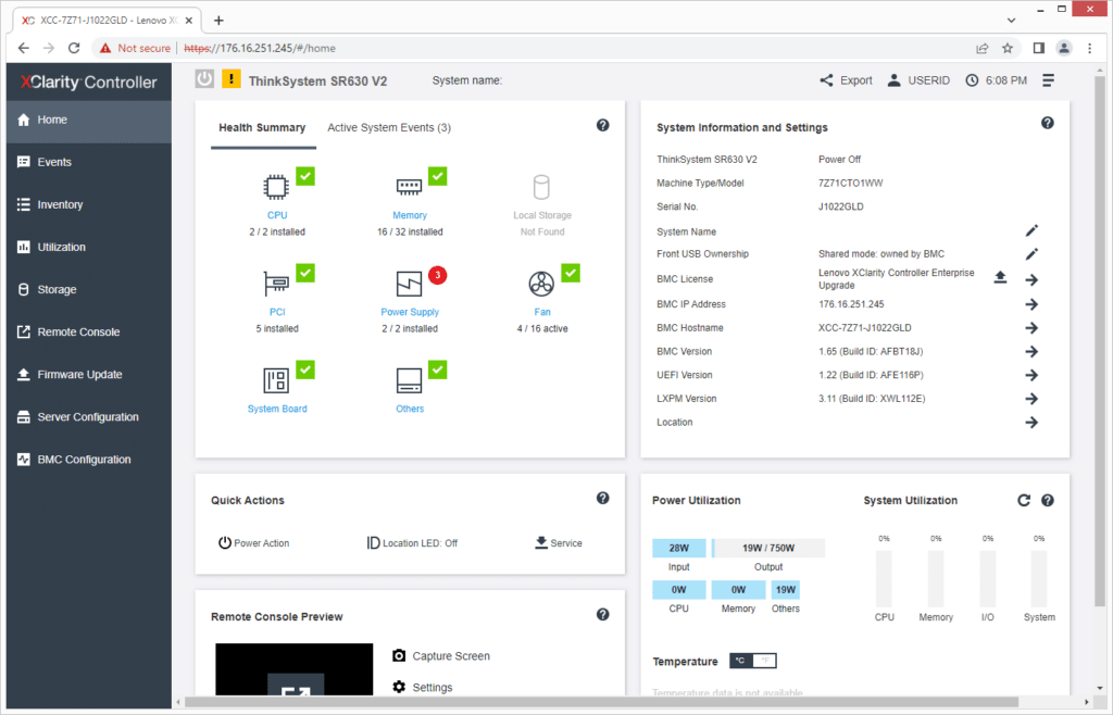 Lenovo ThinkSystem SR630 V2 XClarity Home