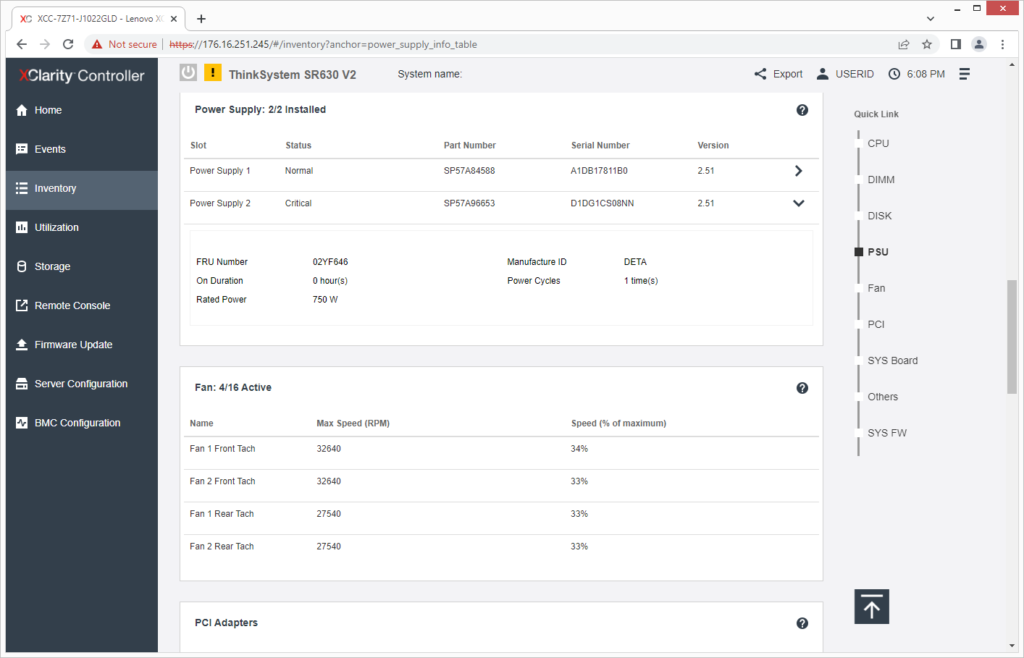 Lenovo ThinkSystem SR630 V2 XClarity Inventory