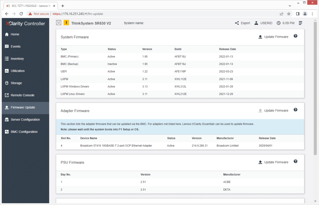 Lenovo ThinkSystem SR630 V2 XClarity Firmware Update