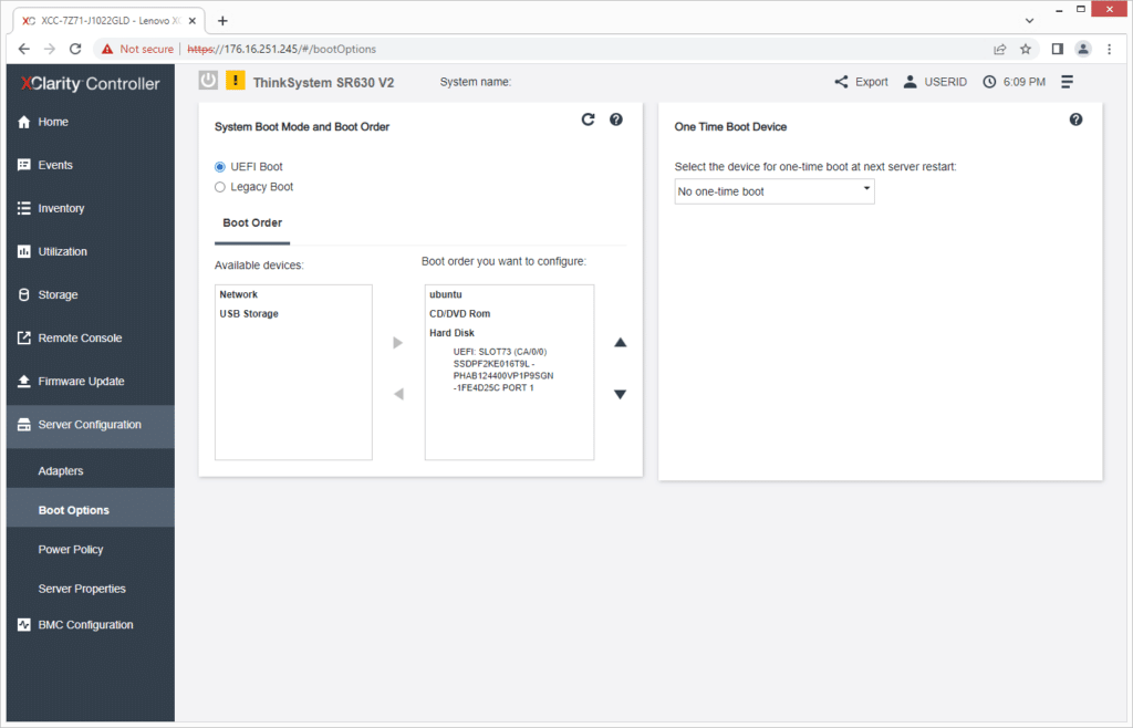 Lenovo ThinkSystem SR630 V2 XClarity Boot Options