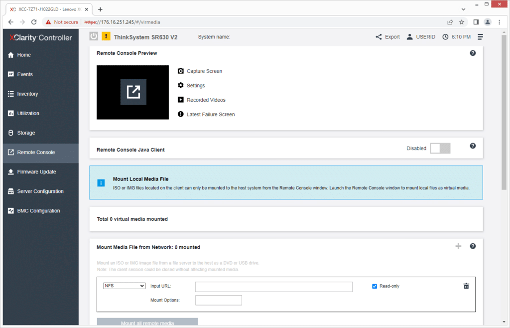 Lenovo ThinkSystem SR630 V2 XClarity Remote Console