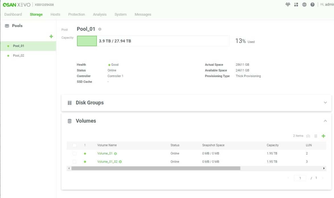 QSAN XS3312 Pool-Volume-Management