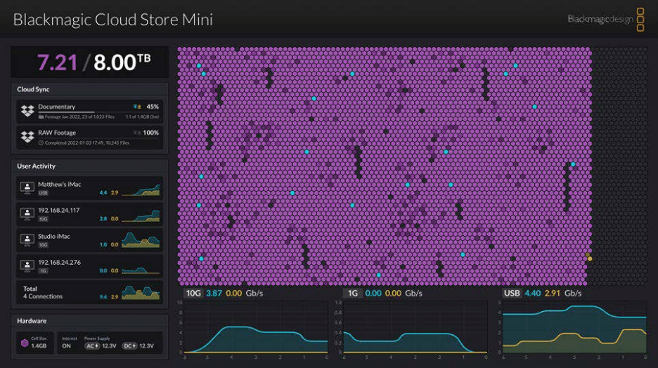 Blackmagic Cloud Store Mini OS dashboard