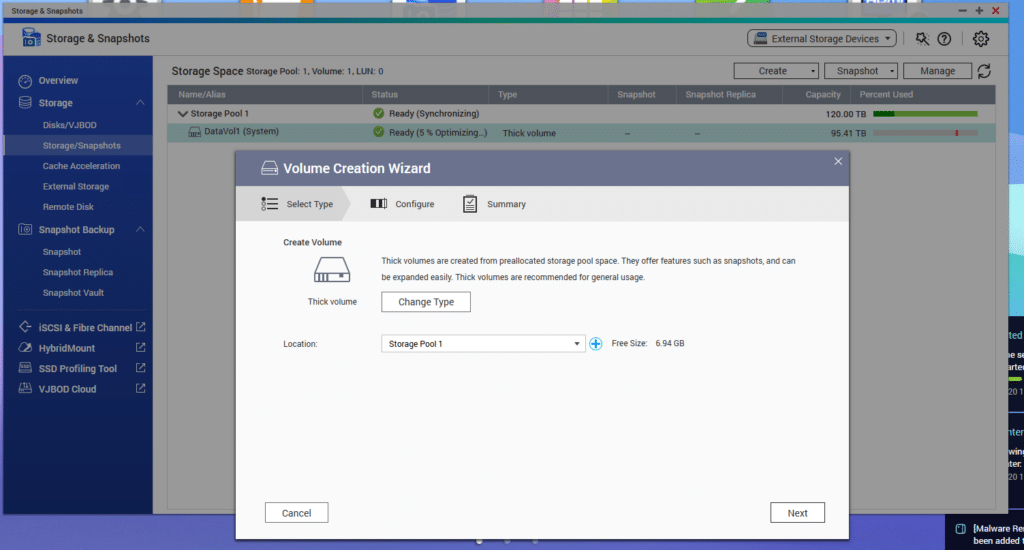 QNAP TVS-h1288x QTS WD Gold 22TB volume setup 2