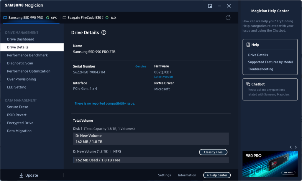 Samsung 990 Pro drive details