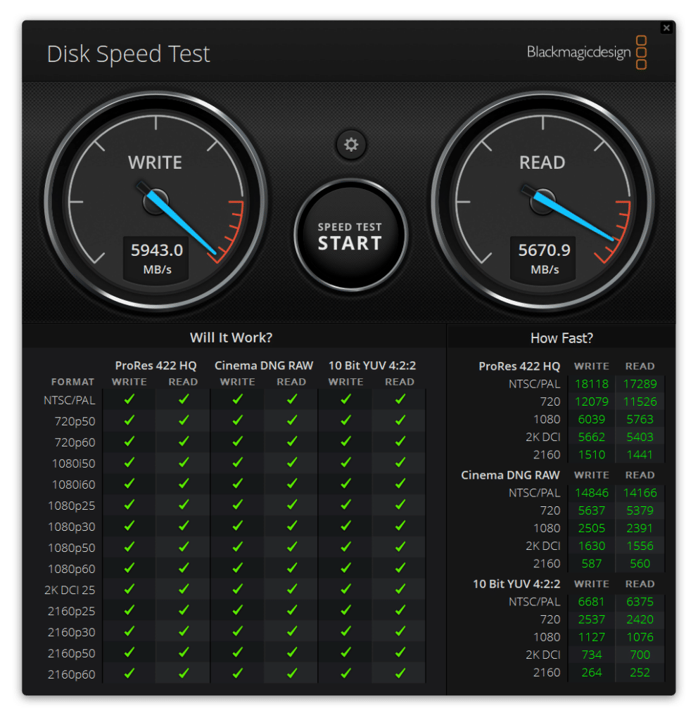 Samsung 990 Pro blackmagic disk speed test performance