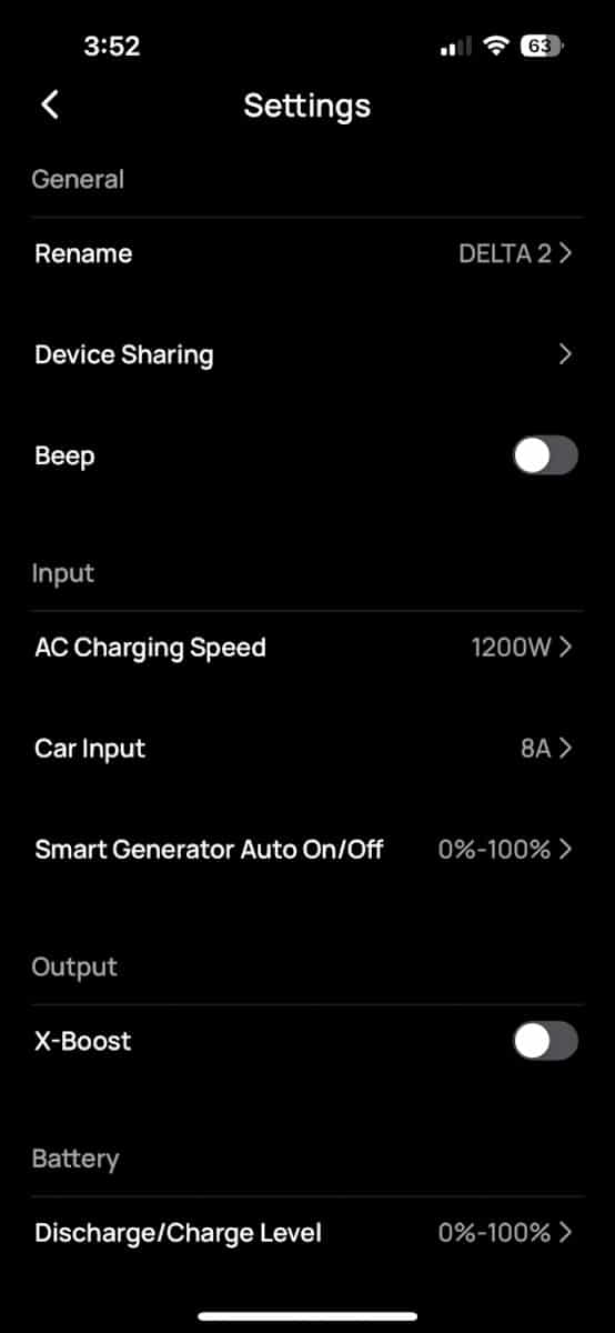 EcoFlow DELTA 2 App Settings