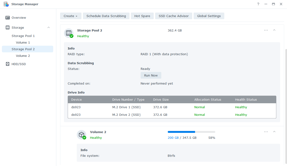 Synology M.2 NVMe SSD Pools complete