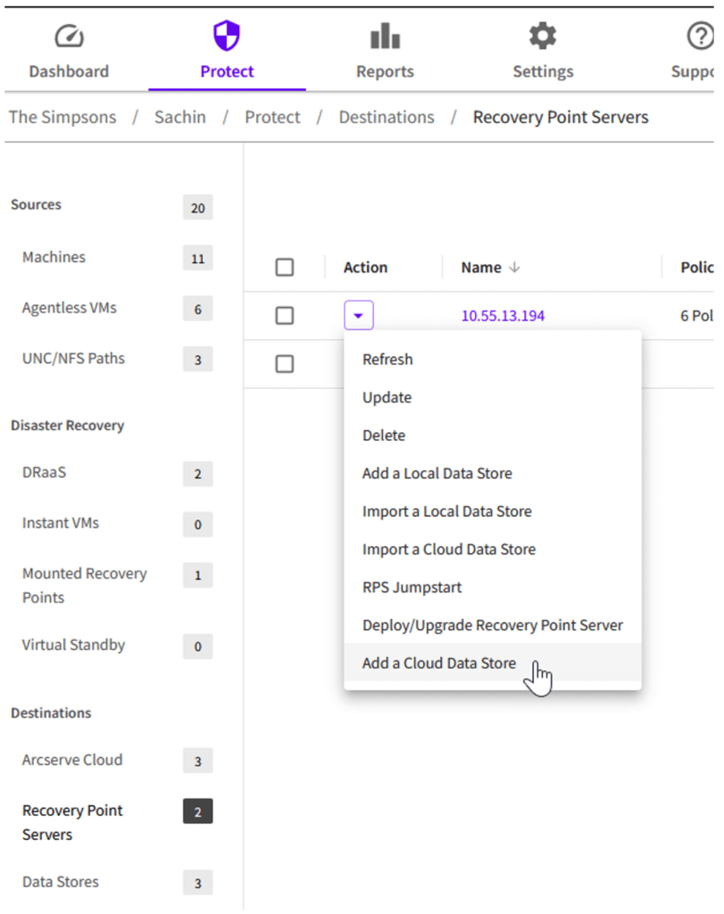 Arcserve UDP 9 = Cloud Data Store