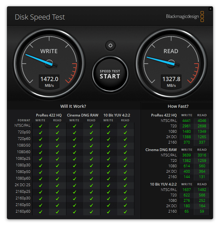 Lexar Professional GOLD 2TB CFexpress Type B schijfsnelheid blackmagic test